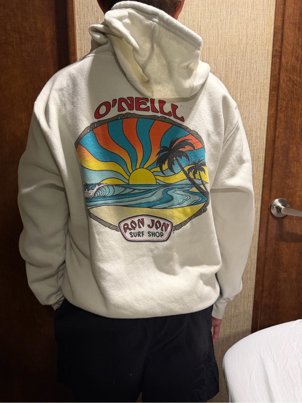O'Neill Cream Hoodie with Retro Surf Sunset Graphic